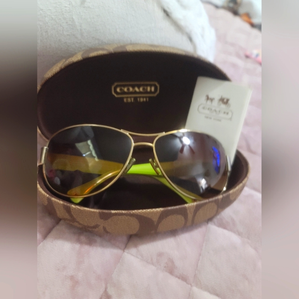 Coach Gold and Green Aviator Sunglasses
